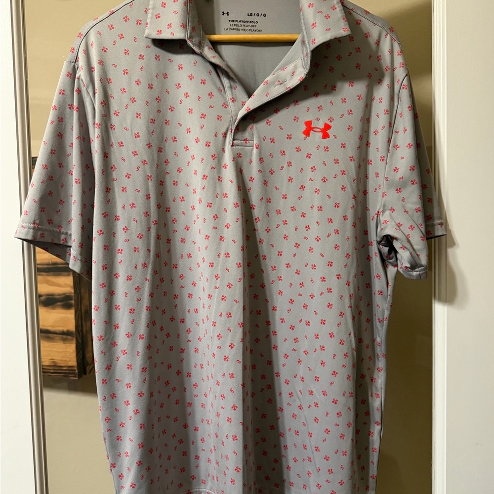 Under Armour Men's Polo Shirt in Gray with Red Pattern